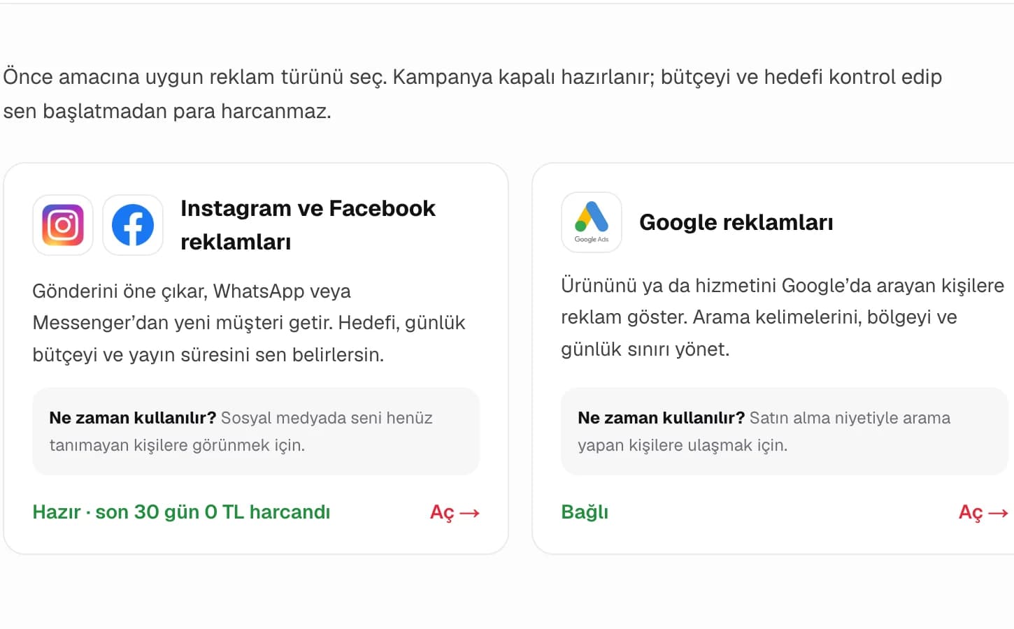 ReachHelm reklam yönetimi ekranı