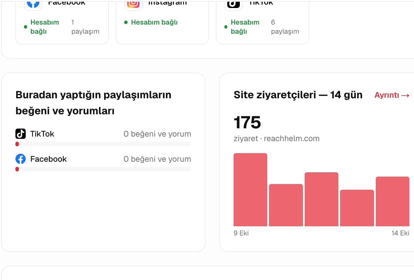 ReachHelm web panelinde işletme özeti